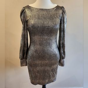 EXPRESS bodycon party dress Gold black sparkle glitter large long sleeve